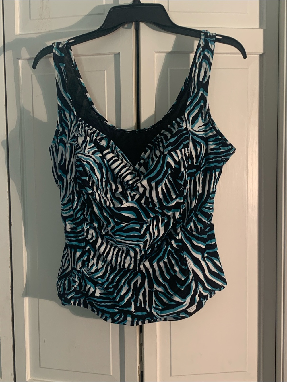 Tropiculture Teal Zebra-Print Swim Tank Top with Tummy Control